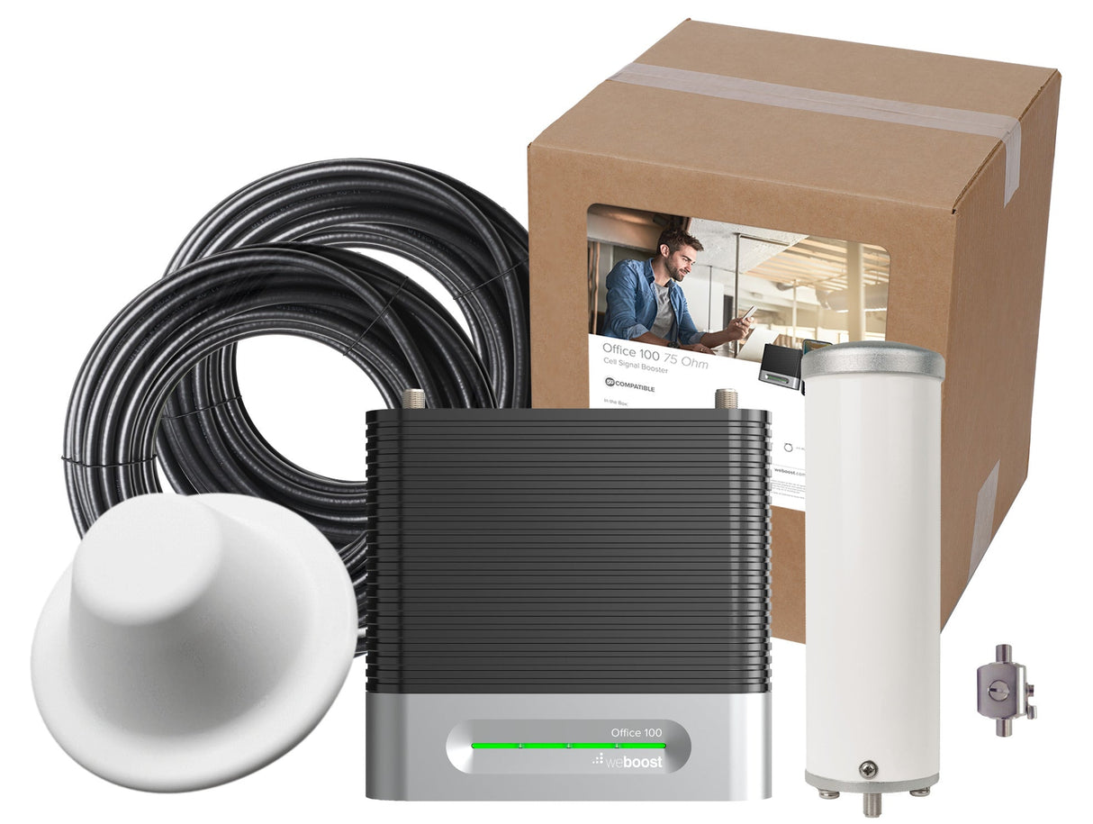 weBoost Office 100 Signal Booster (75 Ohm) - Omni outside antenna and Standard Dome inside antenna system